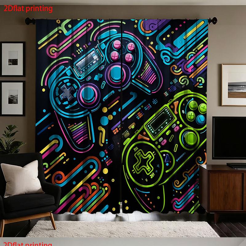 2pcs Gaming Curtains Neon Retr - Background Retro Gaming review and price
